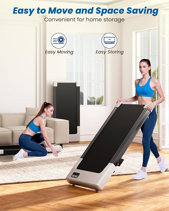 DeerRun Under Desk Walking Pad Treadmill with 6% Manual Incline, 0.6-3.8 MPH Walking Speed, 2.5 HP, 300 lb Capacity, App & Remote Control, for Home Office & Small Spaces