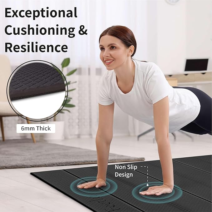 Foldable Wide & Large Yoga Mat – Cushioned, Compact & Easy to Store | 6mm & 8mm Thick | For Home, Gym, Travel, Yoga, Pilates & Floor Exercises