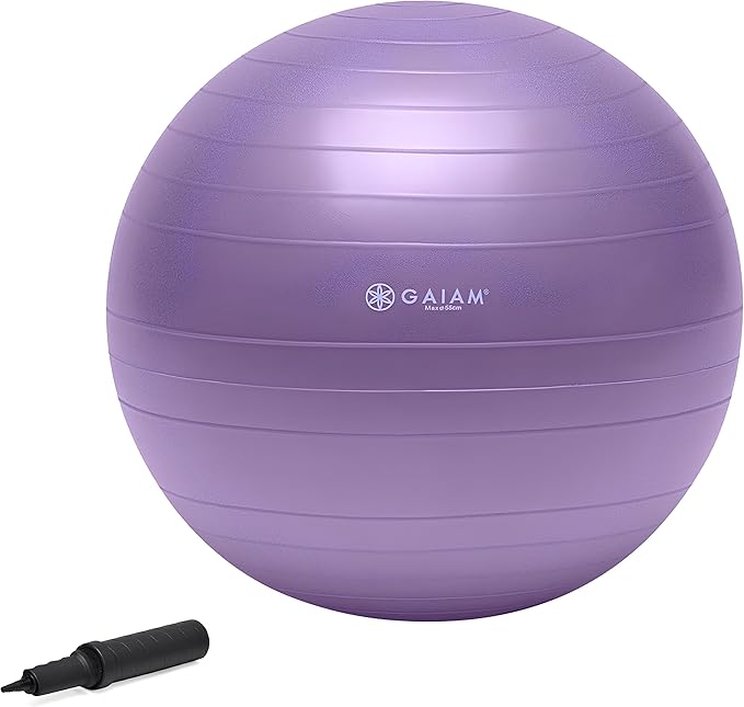 Gaiam Exercise Ball, Total Body Anti-Burst Balance Ball with Textured Grip, For Core Strength, Pregnancy Exercises, Yoga & Active Seating Included Air Pump