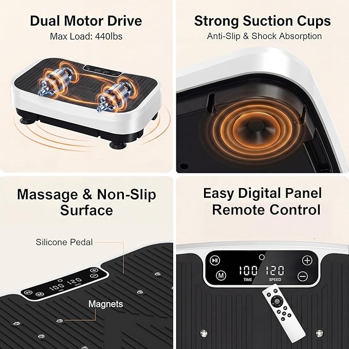 MASYN Vibration Plate Exercise Machine for Lymphatic Drainage 120 Levels Whole Body Vibrating Platform with Resistance Bands & Bluetooth 440 lbs Capacity Shaker Board Workout Equipment for Weight Loss