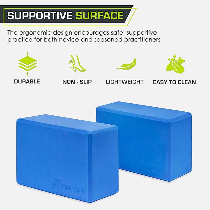 ProsourceFit Foam Yoga Blocks, High Density EVA Yoga Bricks 4”x 6” x 9” (Set of 2)