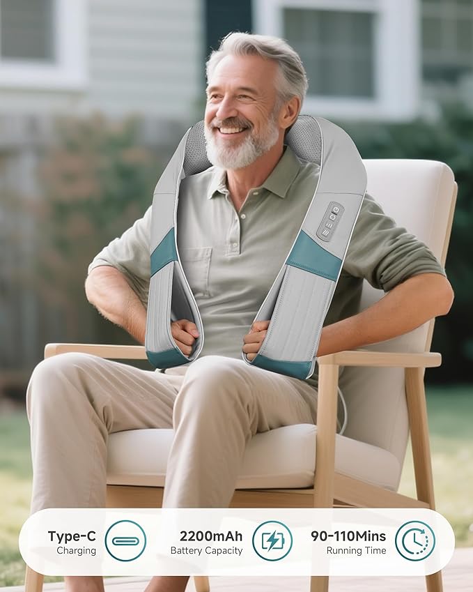 Snailax Cordless Neck Massager with Heat, Rechargeable Shiatsu Neck Back Massager for Pain Relief Deep Tissue, 4D Knead Shoulder Massager Pillow, with Portable Carry Bag, Gifts/Presents for Mom, Dad