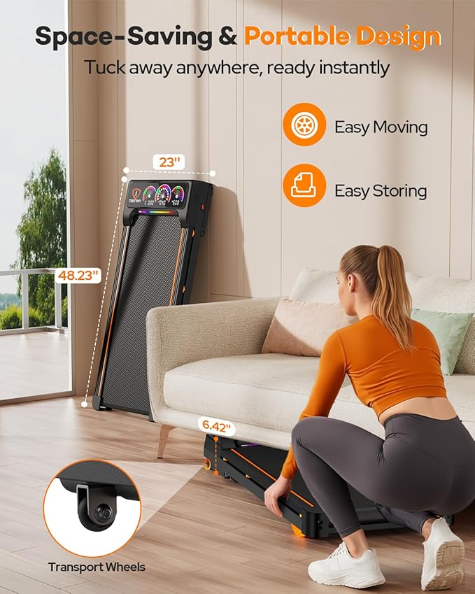 Walking Pad Treadmill with 15% 12-Level Auto Incline, 450 lbs Capacity UI Screen, Trisomy 3.5HP Quiet Under Desk Treadmill with Bluetooth Speaker & Remote, Compact Treadmills for Home Hiking Control