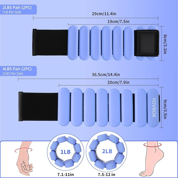 Wrist Weights, Silicone Adjustable Ankle Weights for Women Men - Strengthen Arms and Legs Ideal for for Home Gym Workout, Running, Yoga, Pilates, Barre, Exercise, Strength Training