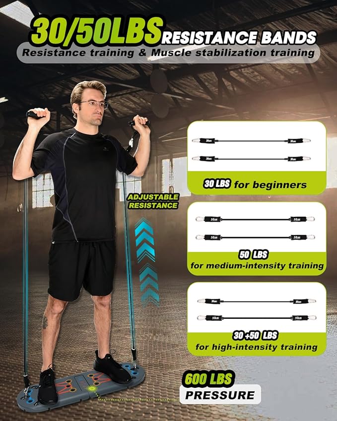 Hikeen Home Workout Equipment to Help Achieve Fitness Goals, 27-in-1 Portable Gym Exercise Equipment with Compact Push-Up Board, Resistance Bands, Ab Roller Wheel, and Pilates Bar, Master Your Workout