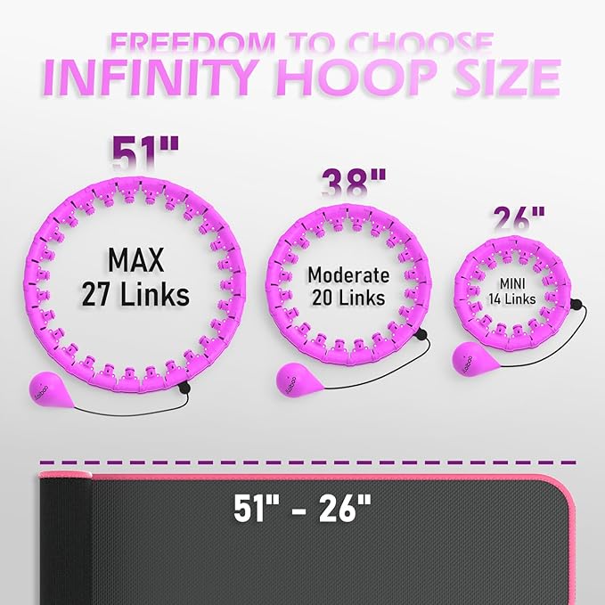 Weighted Hula Circle for Adults Weight Loss, Infinity Hoop Fit Plus Size 51 Inch, Include 27 Detachable Links and Waist Trainer for Women