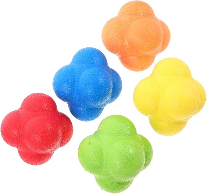 BESPORTBLE 5pcs Hexagon Rubber Reaction Balls for Speed and Agility Training, Hand Eye Coordination Improvement, Large Size Set for Sports Exercise and Reflex Enhancement