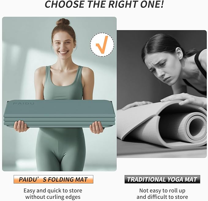 Foldable Fitness Yoga Mat | 2/5" (10MM) Extra Thick | SGS Certified Non-Slip TPE | 75x26" Extra Long-Wide | Portable & Easy Store | for Yoga, Pilates, Home Gym & Full-Body Workouts