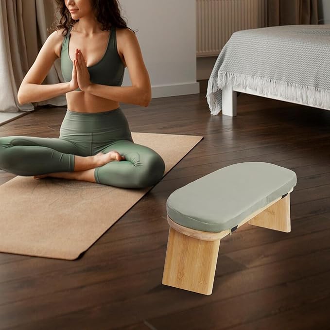 Meditation Chair Extra Thick Cushion,Portable Bamboo Meditation Bench for Comfortable & Stable Meditation,Sleek Canvas Kneeling Chair