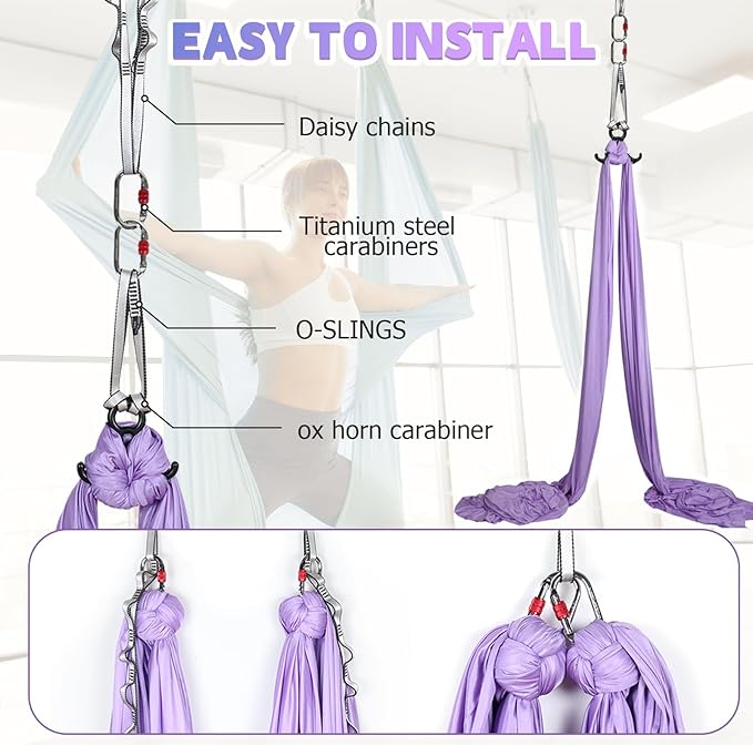 Aerial Silks Kit & Aerial Yoga Hammock - 11Yd Premium Fabric with Hardware - Easy Setup for Flying Yoga, Aerial Swing & Fitness - Supports Up to 14ft Rigging