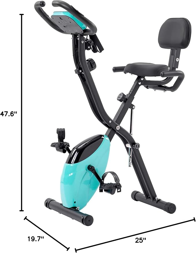 Merax Exercise Bike Folding Exercise Bike Indoor Upright Recumbent Fitness Cycling Bike Magnetic X-Bike with 16-Level Adjustable Resistance for Home Workout 350LB Weight Capacity