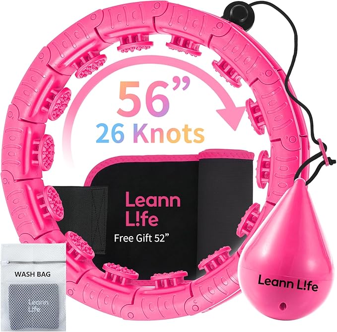 U2-26 Knots 19”- 56”, Weighted Hula Hoop for Adults Weight Loss, Infinity Hoop Plus Size, Children Adults Home Outdoors, Fun Fitness Exercise, Abdominal Toner,Free Waist Trimmer&Wash Bag