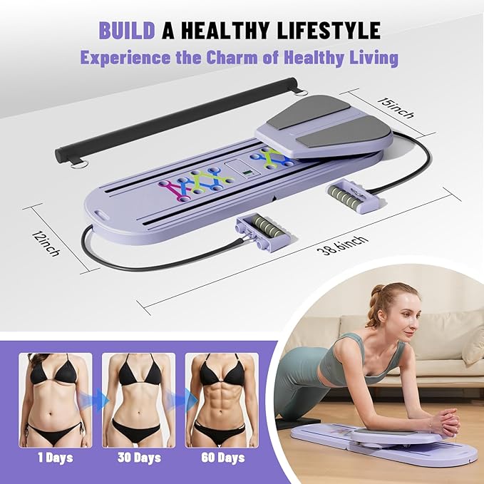 Maksone Pilates Board - 6-in-1 Foldable Pilates Reformer for Home, Purple Pilates Equipment with Sliding Function - Lightweight Core Trainer for Women(Purple)