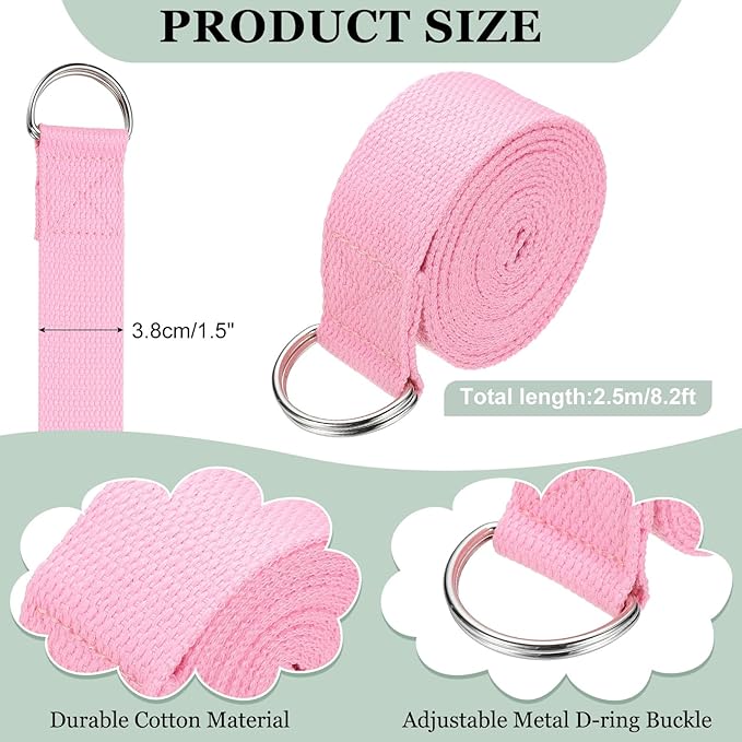 Yoga Strap for Stretching, Athletic Stretch Band with Adjustable Metal D Ring Buckle Yoga Bands