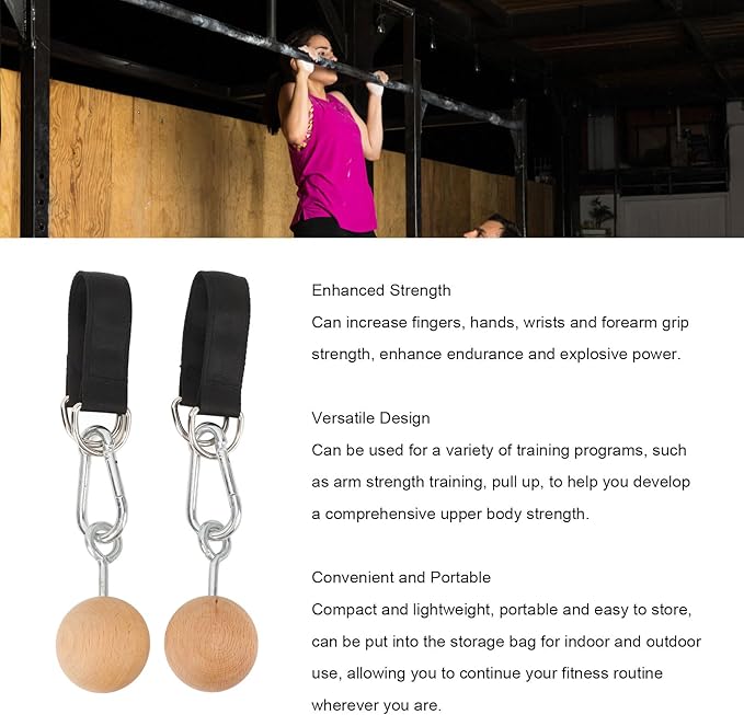 VGEBY Pull Up Ball Grip, 1 Pair Anti Slip Beech Wood Climbing Ball Hold Grip with Strap Grip Strengtheners for Strength Training Fitness Strength Training Devices