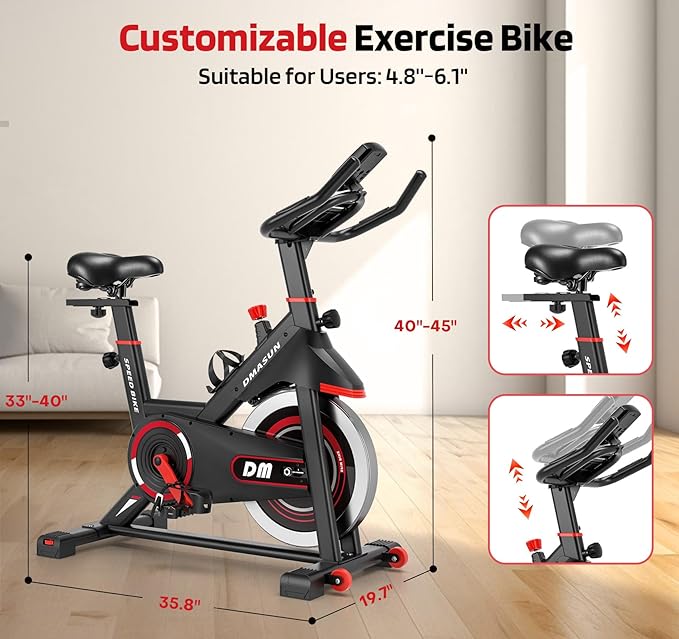 DMASUN Exercise Bike, Silent Magnetic Resistance Stationary Bike for Home with 330 LBS Capacity, Pedals with Anti-loosening Nuts, Indoor Bike with Comfortable Seat Cushion, Digital Display with Tablet Holder