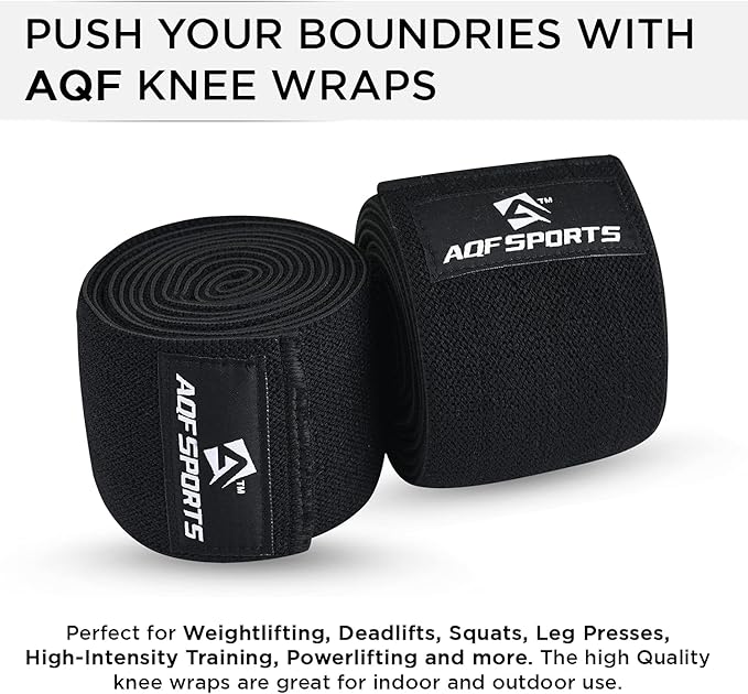 AQF Knee Wraps Weight Lifting Bandage - IPL and USPA Approved Gym Knee Support - Heavy Duty 78” Elasticated Support Straps Guard Powerlifting, Squatting (Pair)