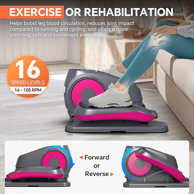 Under Desk Elliptical Machine, Electric Exerciser Pro with 16 Adjustable Speed, Quiet and Fully Assembled with Remote Control & Non-Slip Foot Straps Grey