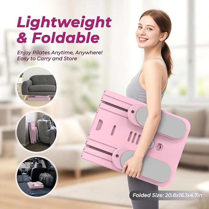 Multifunctional Pilates Board, Pilates Reformer Sets 7-in-1 Foldable Pilates Reformer Machine for Home Workout with Timer, Phone Holder, Push-up Bar, Ab Board, 330LBS Capacity Portable Set