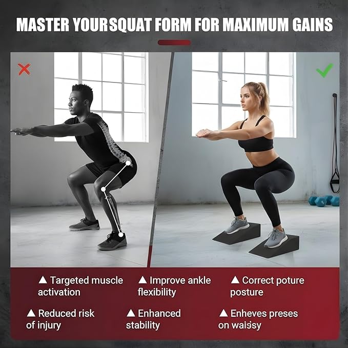 Slant Board for Calf Stretching & Squats – Non-Slip Heel Elevated Squat Wedge Block for Weightlifting, Squat Mobility & Performance | Workout Wedge to Improve Squat Form, Balance & Strength