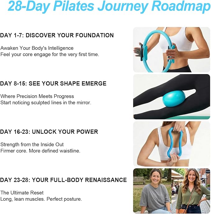 Home Pilates Ring and Ball Set for Women with 5 Resistance Bands 13 inch Magic Circle Workout Starter Kit for Beginners Full Body Toning 15 Min Daily Routine