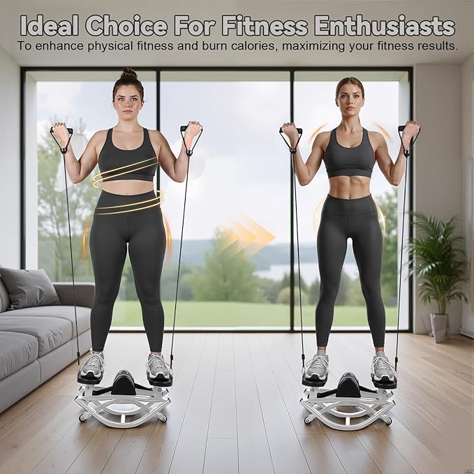 Rocking Stepper with LCD Monitor and Resistance Bands, Low-Impact Lateral Fitness Stepper Side to Side at Home for Legs, Glutes, Abs, 100kg Weight Capacity, Includes Floor Mat