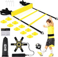 GHB Pro Agility Ladder Soccer Kick Trainer Set 20ft 12 Rung 10 Cones and 4 Stakes Speed Agility Football Training Equipment with Carrying Bag