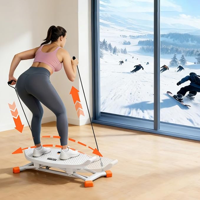 SEKAM Ski Machine Trainer, Indoor Ski Simulator with Resistance Bands & Balance Board - Low Impact Stepper Exercise Equipment for Home Gym Full Body Workout, 300LBS Capacity (Orange)