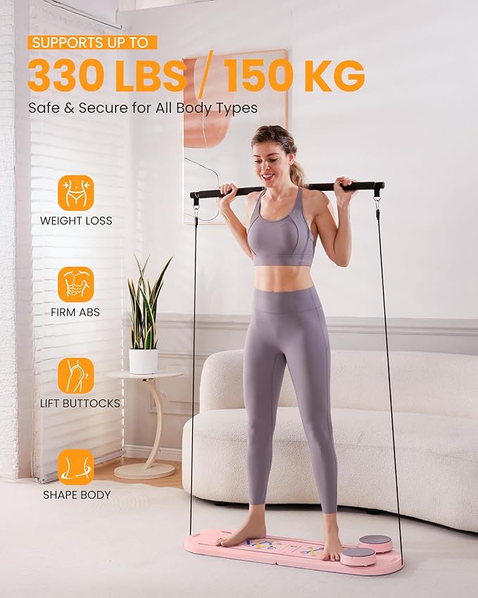 OutdoorMaster Pilates Board, 6 in 1 Pilates Reformer Set, Foldable Pilates Reformer Machine with Resistance Bands & Ab Traine, Portable Pilates Board for Full-Body Workouts