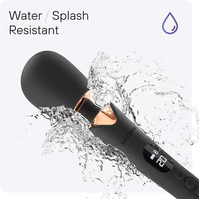 bed geek Cordless Wand Massager – Super Powerful Handheld Massage with 20 Speeds & 8 Patterns, Soft Silicone Head, Quiet Motor, LED Display, Body-Safe & Waterproof Black & Rose Gold