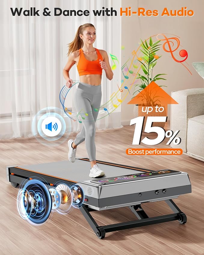 Walking Pad Treadmill with 15% 12-Level Auto Incline, 450 lbs Capacity RGB UI Screen, 3 in 1 Under Desk Treadmill, Bluetooth Speaker, 3.5HP Quiet Portable Treadmills for Home Hiking, APP & Remote