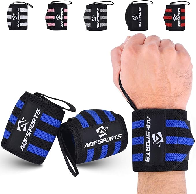AQF Wrist Wraps for Weightlifting - USPA & IPL Approved 18" Gym Wrist Support with Thumb Loop - Heavy Duty Lifting Wrist Straps for Fitness, Workout, Powerlifting, & Bodybuilding (Pair)