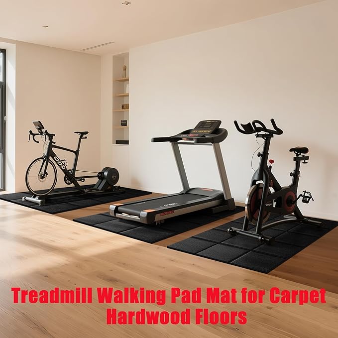 Treadmill Mat 79" x 39", 5mm Thick, for Under Treadmill, Walking Pad & Exercise Bike on Carpet & Hardwood Floors, Non-Slip Stripe Design, Waterproof Floor Protector, Noise & Shock Absorbing
