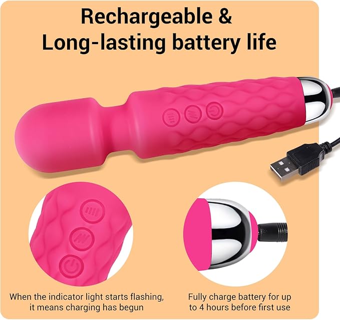 Handheld Massager,Power Wand Wireless Rechargeable Vibrating Massager, Body Massaging for Woman and Back Neck Muscle Aches (Pink)