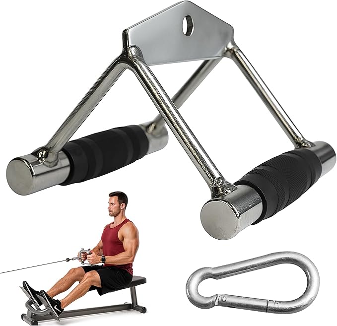 Double D Handle Cable Attachment – V Bar Attachment for LAT Pulldown, Tricep & Rows – Cable Machine Attachments with Non-Slip Rubber Grip – Chrome, Heavy Duty 880lbs Capacity
