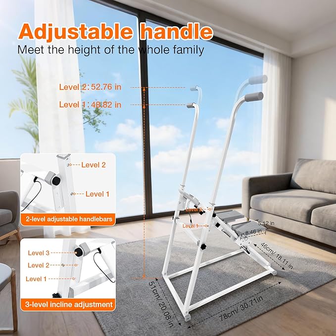 Foldable Stair Stepper Machine with Handles - Adjustable Stepper for Home Cardio, Low Impact Workout Equipment for Legs, Glutes & Weight Loss - Compact Stepping Machine, Easy Assembly White