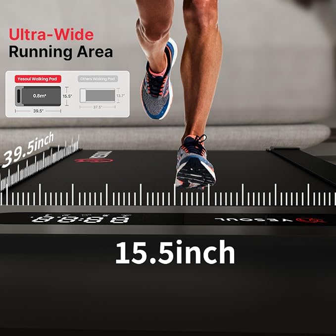Yesoul Walking Pad Treadmill with 10% Auto Incline, Under Desk Treadmill for Home Walking, Hiking & Running, 300lbs Capacity, Smart App Scenic Routes & Live Classes, Remote & LED Display