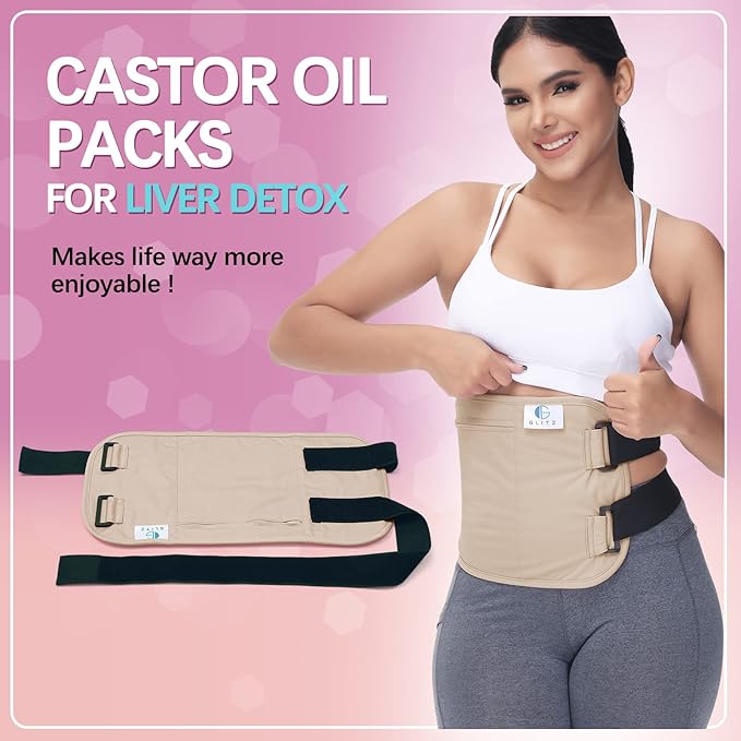 Castor Oil Pack Wrap – Reusable Organic Castor Oil Packs for Liver (Compress), Less Mess, Anti Leak Outer Layer, Soft Cotton (Apricot)