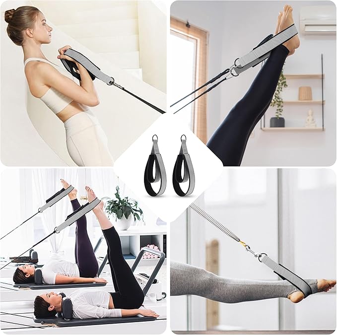 2PCS Comfortable Enhanced Thickness Pilates Double Loop Strap - D-Ring Strap for Home Gym & Yoga Workout Accessories