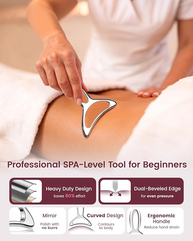 lifechill Lymphatic Drainage Massager & Anti Cellulite Massage Tools for Body Sculpting, Metal Gua Sha & Muscle Scraper Tool Pain Relief Deep Tissue, Gifts for Women, Silver (M)