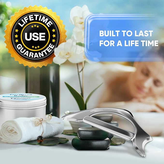 Professional Muscle Scraper Tool – Medical-Grade 304 SS IASTM & Gua Sha Scraping Tool – Ergonomic Fascia Mobilization Instrument for Soft Tissue Massage & Manual Bodywork – Emollient Balm Included