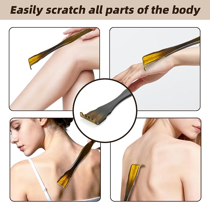 2-Piece Imitation Cow Horn Back Scratcher as Delicate and Smooth as a Gemstone, 12.4-Inch Long Handle Back Scratcher, Suitable for Adult Men and Women, As A Gift for Loved Ones(F-Brown-2)