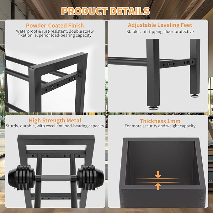 Dumbbell Rack 2 Tier 19.7 IN Adjustable Weight Rack For Home Gym, 300LB Total Capacity, 150LB Per Shelf Heavy Duty Dumbbell And Kettlebell Storage Stand, Stable Space Saving Rack (Rack Only)