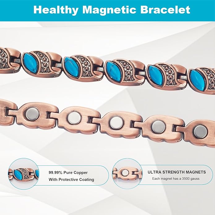 Copper Bracelets for Women, Pure Copper with Colored Turquoise Bracelet, 3500 Gauss Magnets, Fashion Jewelry（FUTI-1）