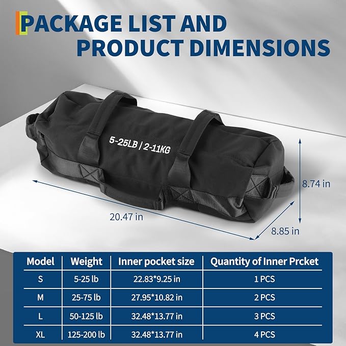 Sandbags for Workout,Adjustable Sand Bags for Fitness,Yoga, Strength Training and Full-Body Workouts,Black