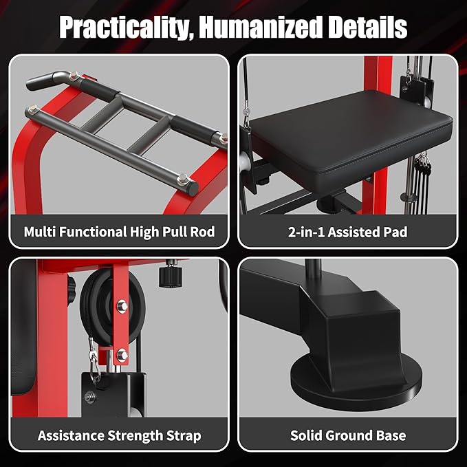 soges Power Tower Dip Station with Assisted Pad, Height Adjustable Pull Up Bar Station for Home Gym, Multi-Function Strength Training Full Body Workout Equipment, 330 Lbs, Red