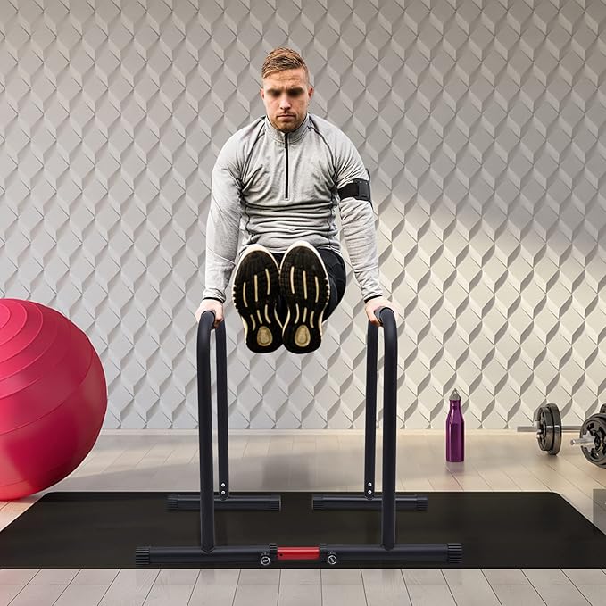 Dip Bar Heavy Duty Dip Stands Adjustable Fitness Workout Parallel Bars for Tricep Dips, Pull-Ups, Black, 440 LBS Loading Capacity