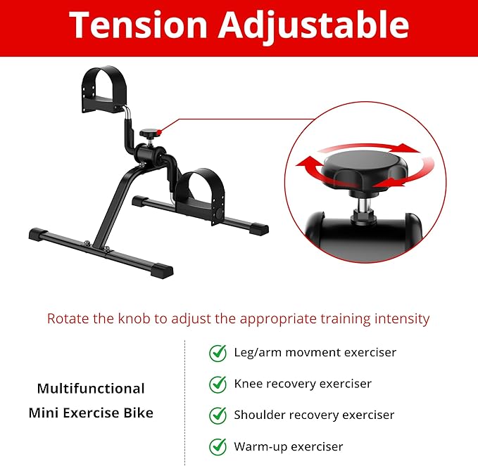 Pedal Exerciser Mini Exercise Bike Lightweight Portable Floor Peddler for Leg & Arm Workout