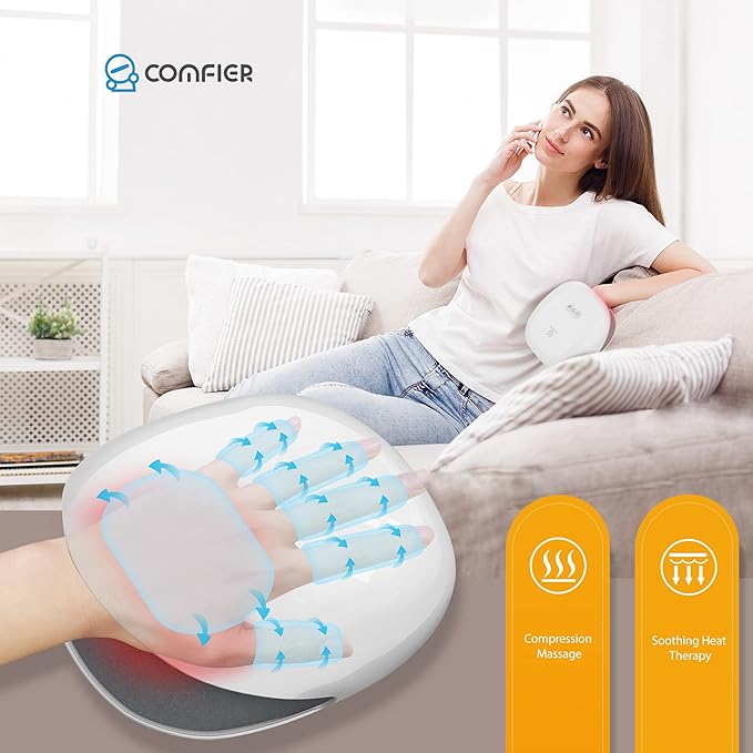 COMFIER Hand Massager for Arthritis and Carpal Tunnel,Wireless Hand Massager with Heat & Compression,3 Levels Heating,Rechargeable Massager Machine,Christmas Gifts for Women
