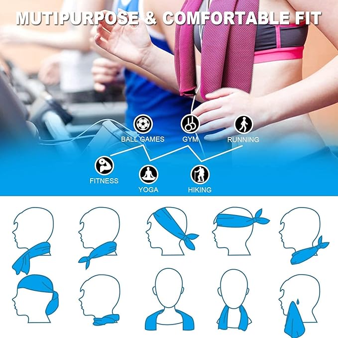 SMALLElectric 4 Packs Microfiber Cooling Towel (40"x 12"), Ice & Chilly Stay Cool for Yoga, Sport, Gym & More Activities (Multicolor)